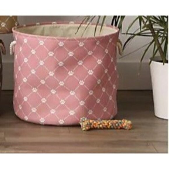 $8 WHEN BUNDLED 12" x 15" Round Fabric Paw Print Medium Pet Toy Bin NEW WITH TAG - Picture 1 of 5